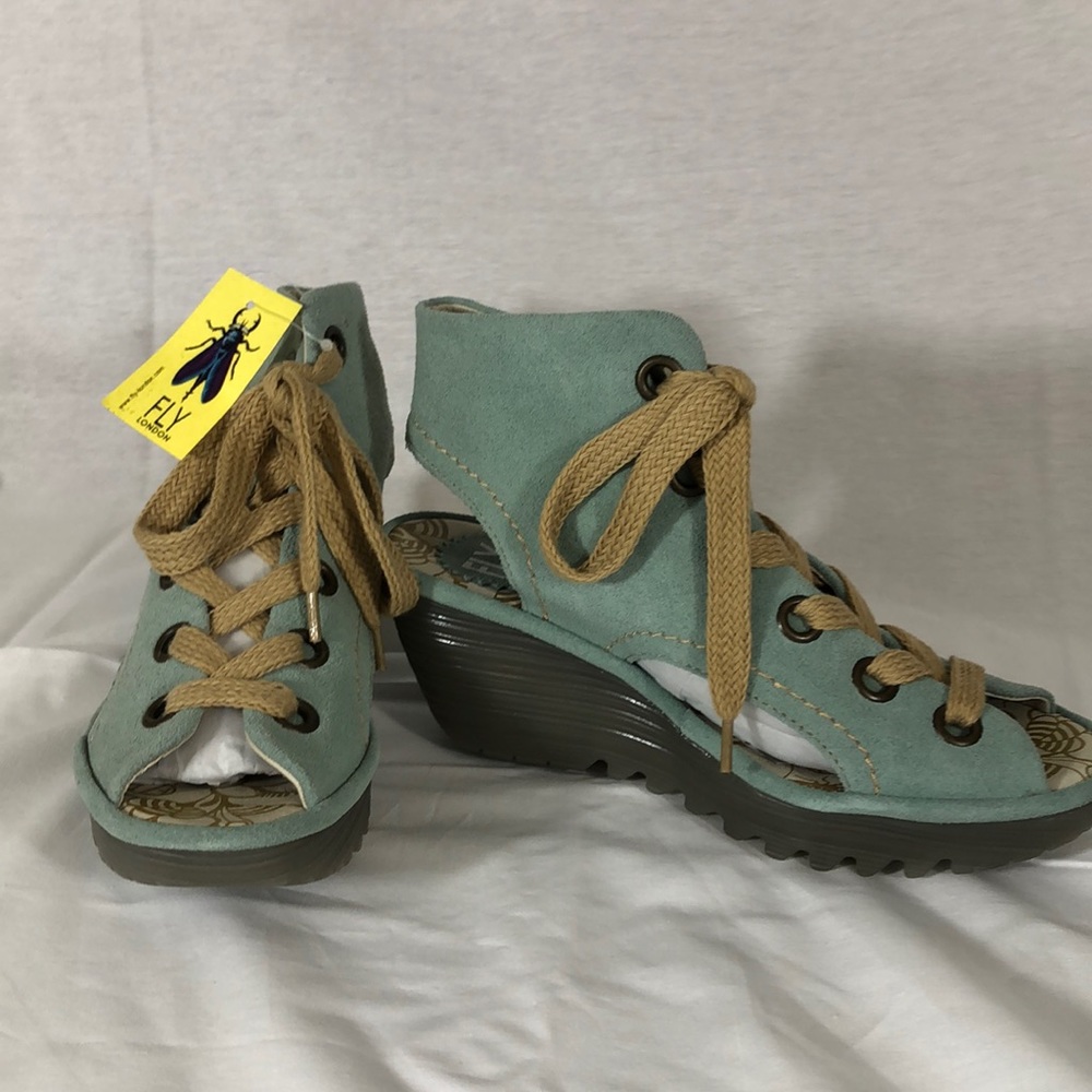Fly suede wedge lace up sandals, NIB